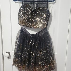Crystal Doll Black and Gold Sequin Mini Dress